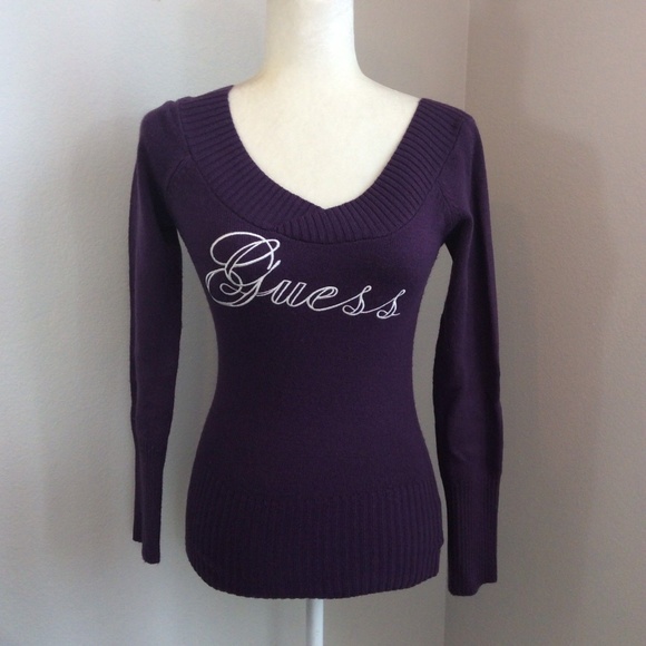 Guess Sweaters - SOLD Guess Vintage Purple Embroidered Logo Sweater